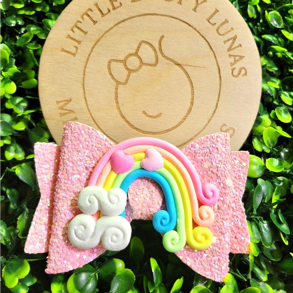 Pink Glitter Rainbow Girls Hair Bow Clip In